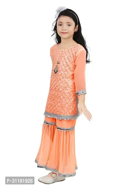 Stylish Orange Georgette Kurta With Palazzo For Girls-thumb2