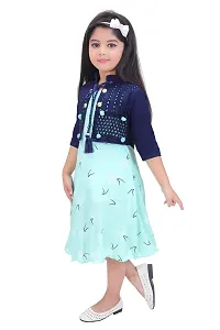 Unique Fashion Girls Rayon Midi Frock Dress with Jacket (Green, 4-5 Years)-thumb3