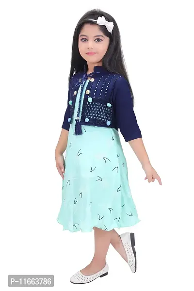 Unique Fashion Girls Rayon Midi Frock Dress with Jacket (Green, 4-5 Years)-thumb4