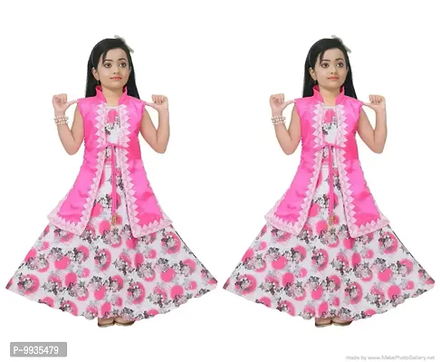 Fabulous Pink Rayon Printed Dresses For Girls- 2 Pieces-thumb0