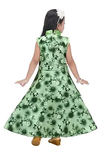 Unique Fashion Rayon Long Dress for Girls (Green, 9-10 Years)-thumb2