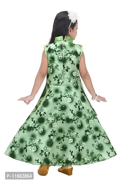 Unique Fashion Rayon Long Dress for Girls (Green, 9-10 Years)-thumb3