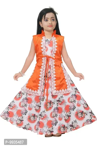 Fabulous Orange Rayon Printed Dresses For Girls