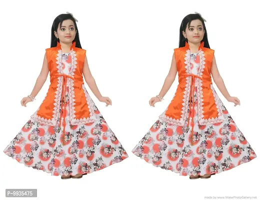 Fabulous Orange Rayon Printed Dresses For Girls- 2 Pieces