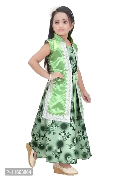 Unique Fashion Rayon Long Dress for Girls (Green, 9-10 Years)-thumb4