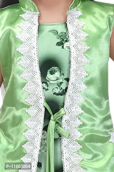 Unique Fashion Rayon Long Dress for Girls (Green, 9-10 Years)-thumb2