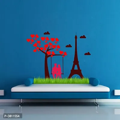 Wall Sticker Loving Couple With Eiffel Tower Wall Sticker(71 cm X  88)