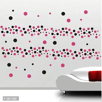 Pink And Black Dots Wall Stickers (36 cm X  42 cm )