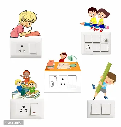 Switch Board Sticker -  Kids With Books  Wall Decorative - Switch Panel Stickers