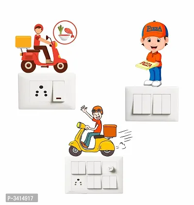 Switch Board Sticker - Decorative Happy Pizza Boy  Wall Decorative - Switch Panel Stickers