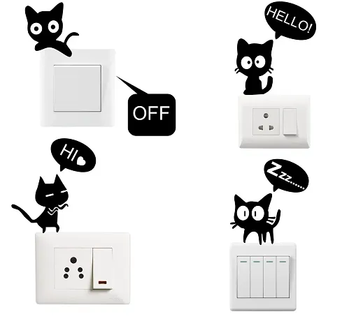 Decor Kafe Decorative Cute Kitty Switch Board Sticker Wall Decorative - Switch Panel Stickers Wall Sticker Set of 4 - Light Switch Sticker