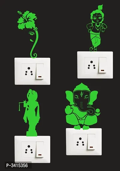 Night Glow Switch Board Sticker- Radium Glow in The Dark - Night Glowing Switch Penal Wall Sticker Set Of 4