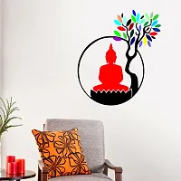 Decor Kafe Red Meditating God Buddha under a colorful tree wall sticker|PVC vinyl, DIY Removable Peel and Stick Decal 'Covers H 63 cm x W 55 cm'-thumb1