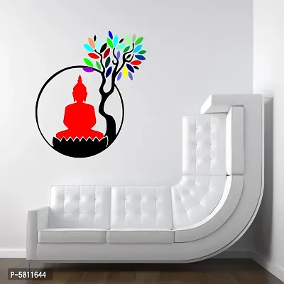 Decor Kafe Red Meditating God Buddha under a colorful tree wall sticker|PVC vinyl, DIY Removable Peel and Stick Decal 'Covers H 63 cm x W 55 cm'