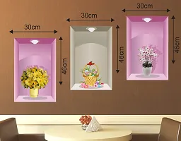 Stylish Multicoloured 3 Pieces 3D Beautiful Decal Flower Pot Design Stickers For Wall Decor-thumb1