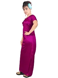 Stylish Satin Magenta Solid Nighty For Women-thumb2