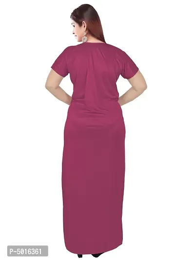 Stylish Satin Pink Solid Nighty For Women-thumb2