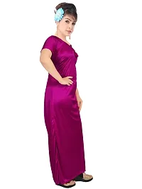 Stylish Satin Magenta Solid Nighty For Women-thumb1