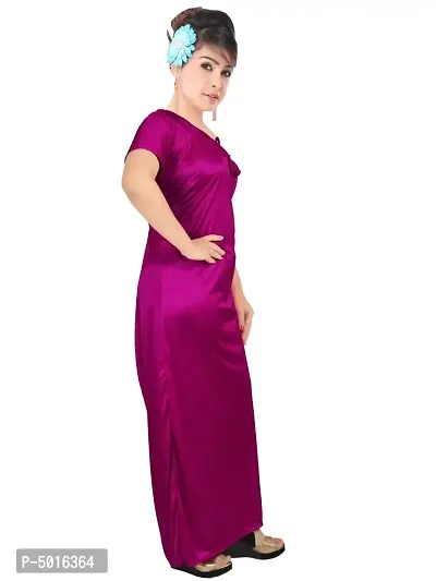 Stylish Satin Magenta Solid Nighty For Women-thumb2