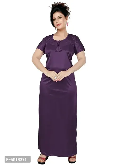 Stylish Satin Purple Solid Nighty For Women-thumb0