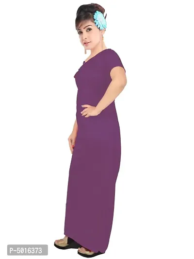 Stylish Satin Purple Solid Nighty For Women-thumb4