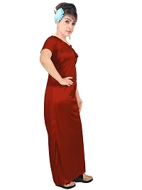 Stylish Satin Red Solid Nighty For Women-thumb2
