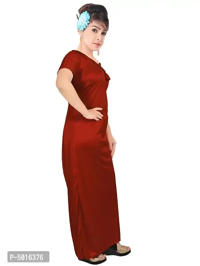 Stylish Satin Red Solid Nighty For Women-thumb3
