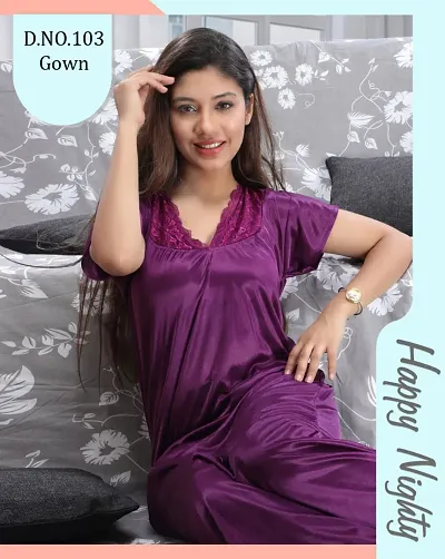 Womens Solid Satin Night Gowns