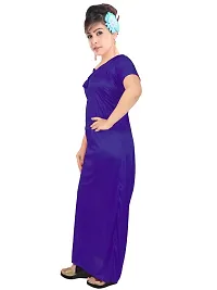 Stylish Satin Royal Blue Solid Nighty For Women-thumb2