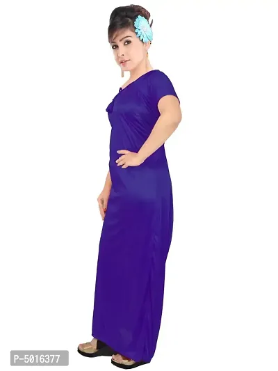 Stylish Satin Royal Blue Solid Nighty For Women-thumb3
