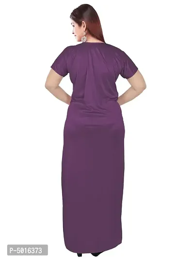 Stylish Satin Purple Solid Nighty For Women-thumb2