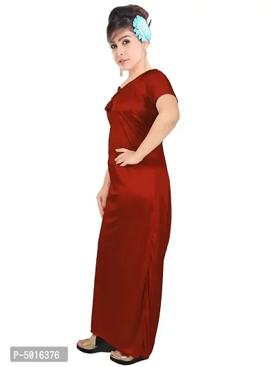 Stylish Satin Red Solid Nighty For Women-thumb4