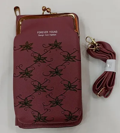 Stylish PU Mobile Sling Wallet For Women
