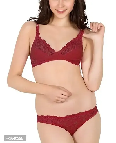 Maroon Solid Cotton with Net Lingerie Set