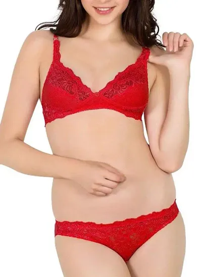 Women's Solid Cotton with Net Matching Bra Panty Set