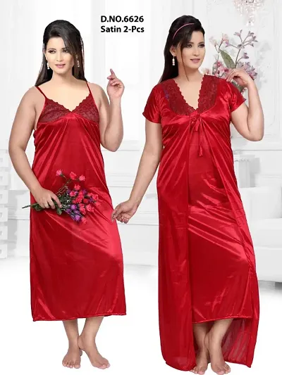 Designer 2-IN-1 Satin Night Gown With Robe