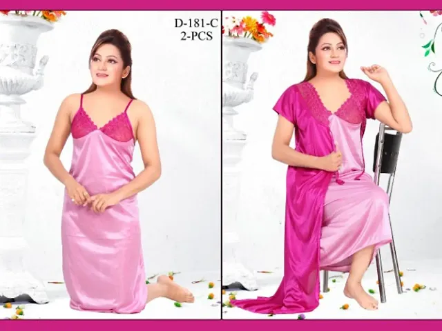 Designer 2-IN-1 Satin Night Gown With Robe