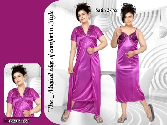 Fancy 2-IN-1 Satin Night Gown With Robe