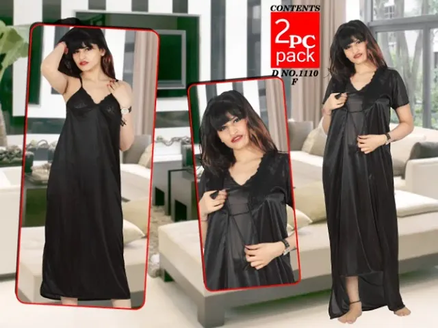 Fancy 2-IN-1 Satin Night Gown With Robe