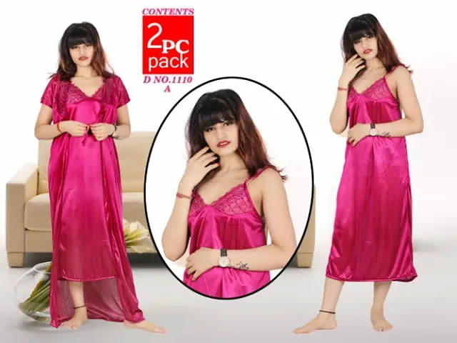 Designer 2-IN-1 Satin Night Gown With Robe