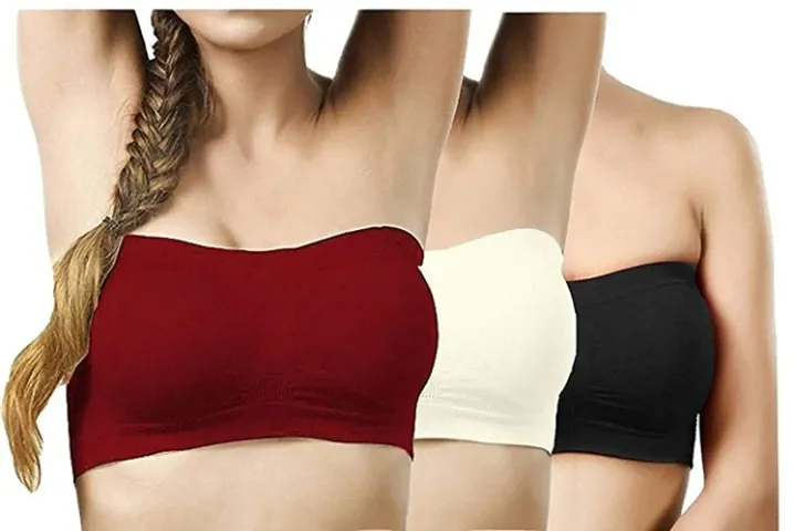 Women's Tube Bra, Wirefree, Strapless, Non Padded (Fit Best Size 28 B to 36B) Colors (Black,Maroon,White) Size: 32B (Combo of 3)