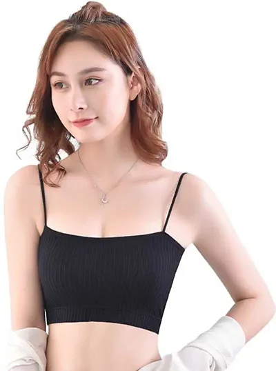 Nylon Blend Bralette Lightly Padded Bra (Black)