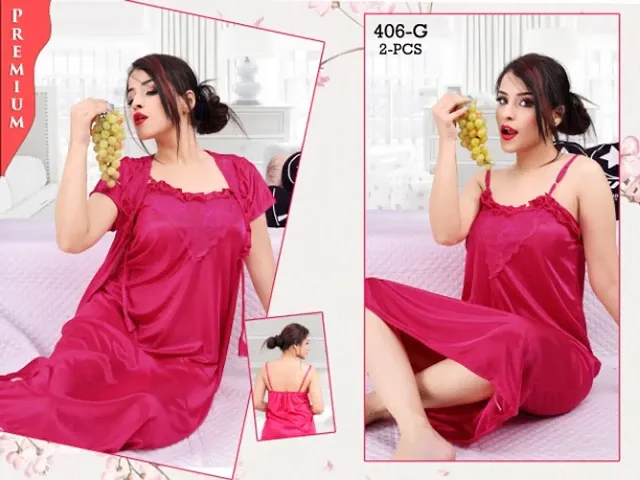Trendy Satin Night Gown with Robe