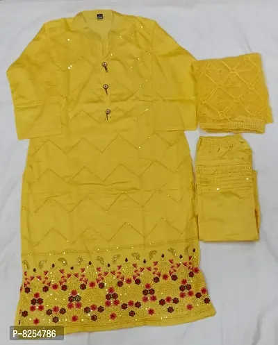 Stylish Fancy Cotton Silk Kurta With Pant And Dupatta Set For Women