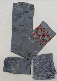 Stylish Fancy Cotton Silk Kurta With Pant And Dupatta Set For Women-thumb1