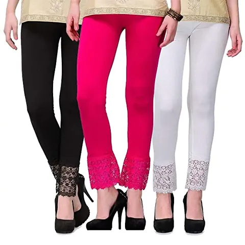 Stylish Viscose Solid Lace  Leggings Pack Of 3