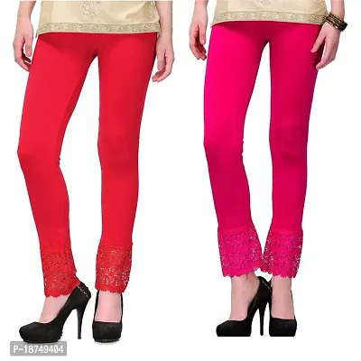 Shivi Stylish Ankle Length Net Leggings for Women and Girls Combo Designer Lace Leggings for Girls pack of 2 L,XL SIZE