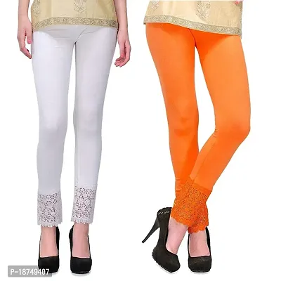 Shivi Stylish Ankle Length Net Leggings for Women and Girls Combo Designer Lace Leggings for Girls pack of 2 L,XL SIZE