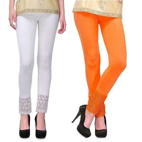 Buy FABOO Women's Cotton Blend Lace Leggings, Solid Regular