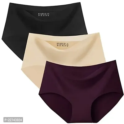 Pack of 3 Women's Cotton Ice Silk Seamless Invisible Panties Hipster Medium  Rise Brief No Panty